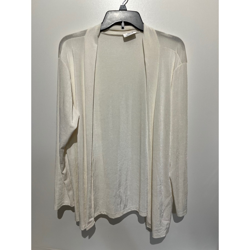 Jostar Womens Cream White Shimmer Open Front Cardigan Slinky Knit‎ Made in USA
